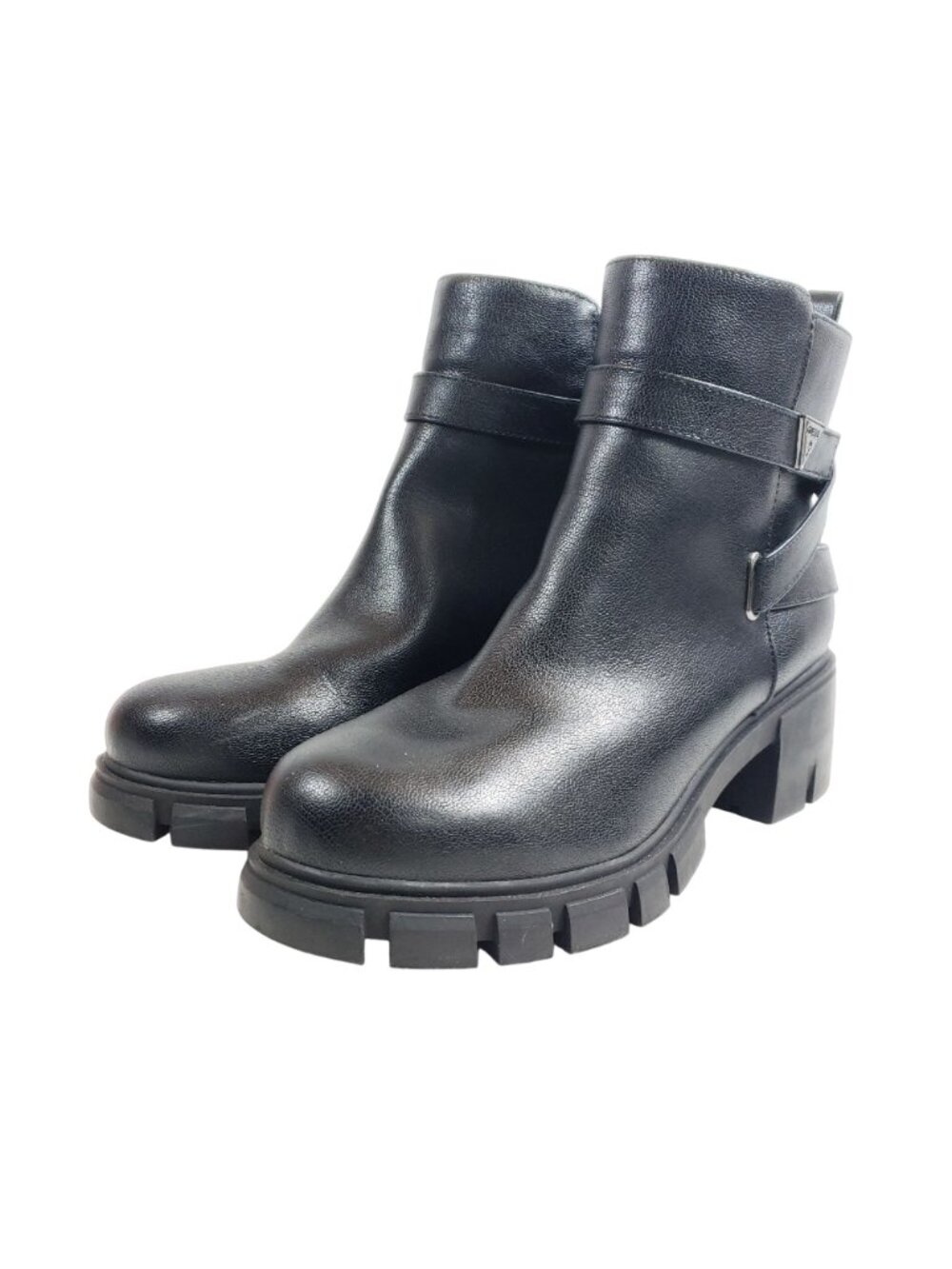 Guess Womens Black Chunky Heel Ankle Boots 10 All Man-Made Materials Rugged Sole - Picture 2 of 11